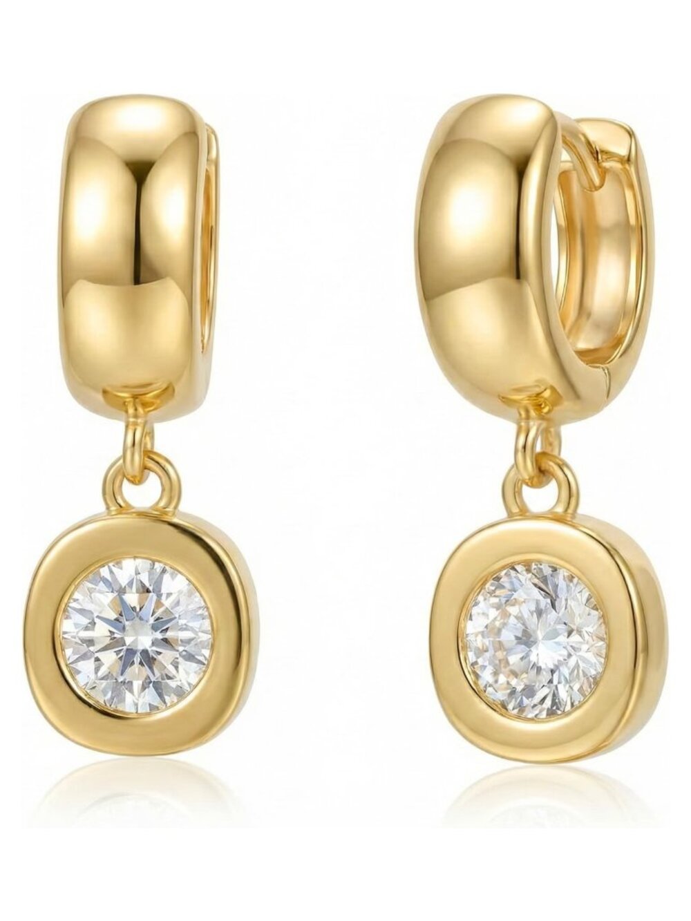 Chunky Gold Plated Hoop Earrings with CZ Bezel Charm